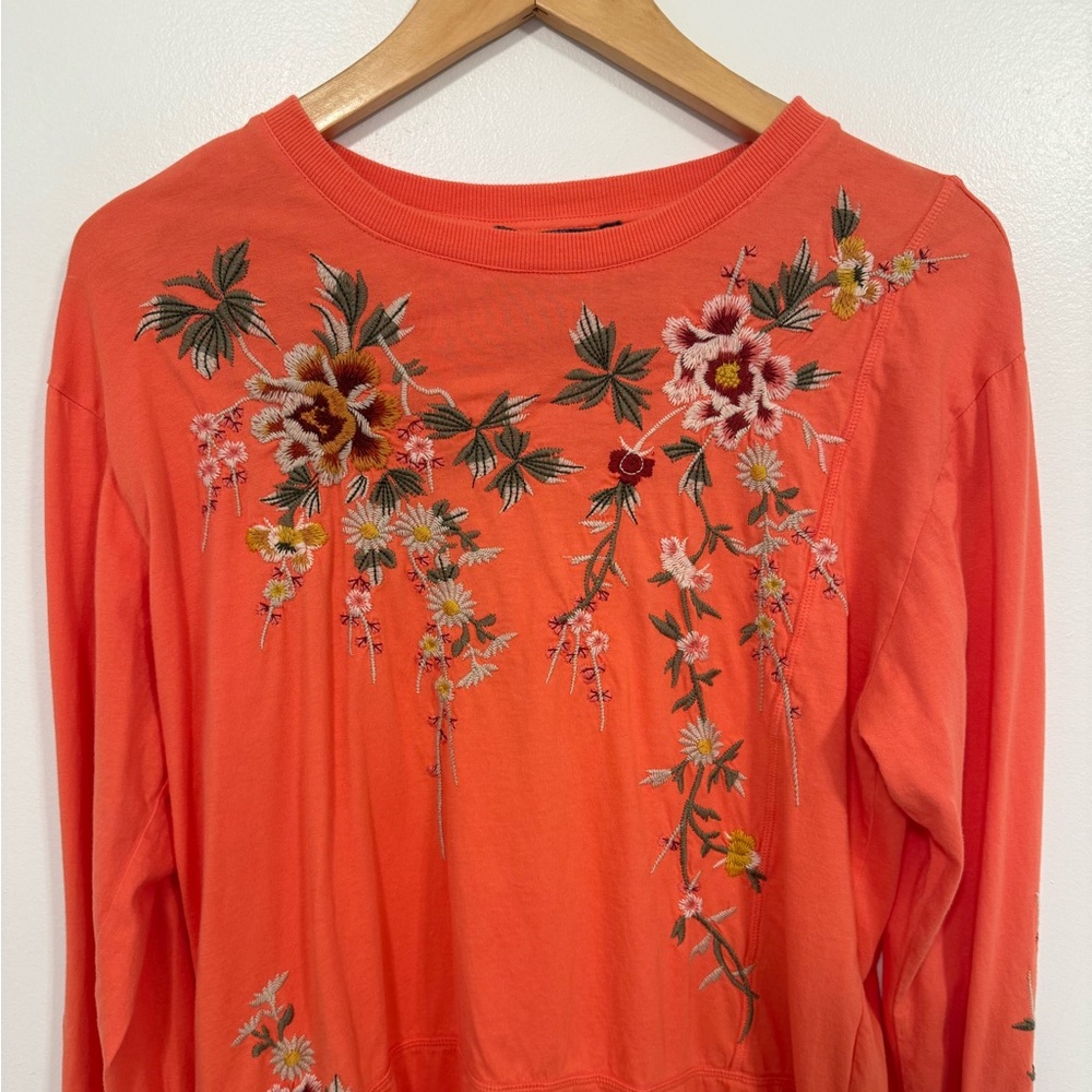 Johnny Was Acacia Seamed Relaxed Long Sleeve Tee Orange M - Picture 5 of 10